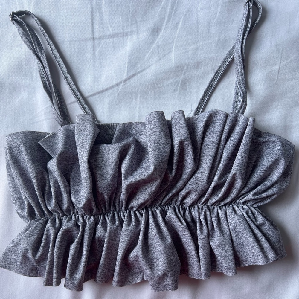 Kortni Jeane Heather Grey Oversized Ruffle Swim Top
